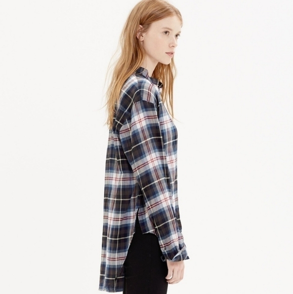 Madewell Plaid Mock Neck Half Button Tunic Top - Picture 8 of 8